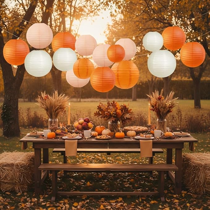 CC wonderland zone 12pcs Orange Peach Paper Lanterns,Hanging Paper Lanterns for Bridal Shower Boho Fall HarvestBirthday Wedding Party Decoration