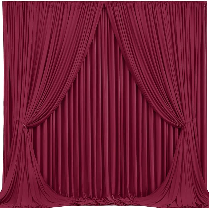 Burgundy Backdrop Curtains 4 Panels - Wrinkle-Free Polyester Photography Drapes for Baby Shower & Birthday Party - 16 X10FT