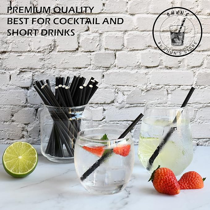 Paper Cocktail Straws 5 inch - 500 ct. Biodegradable Small Black Paper Drinking Straws Bulk for Short Drinks, Restaurant, Bar, Food Services