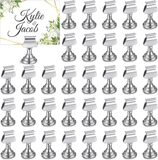 Kathfly 36 Pcs Wedding table Number Holders 1.7 Inch Metal Silver Mini Place Card Holders Bulk Harp-clip Table Sign Stands Card Holder Display Picture Memo Notes Menu for Restaurants Birthday Decor