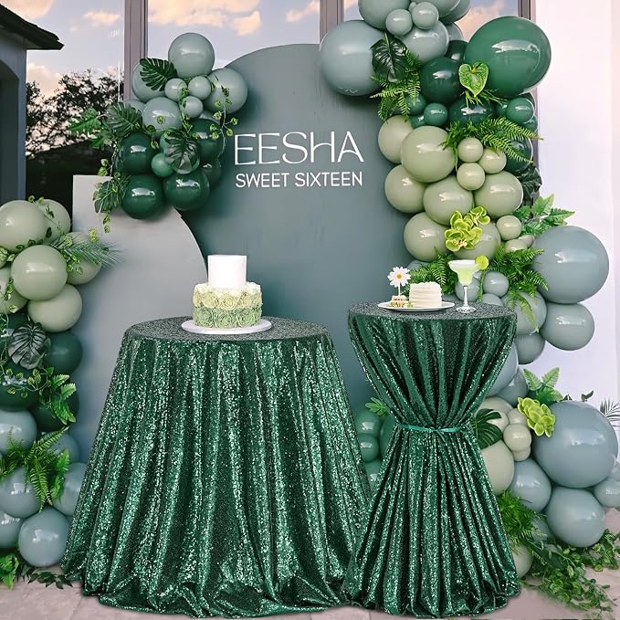 B-COOL Sequin Tablecloth Round Party Decorations: 90 Inch Tablecloth Sequin Overlay Glitter Fabric for Indoor and Outdoor St. Patrick's Day Christmas Gathering Parties Emerald Green