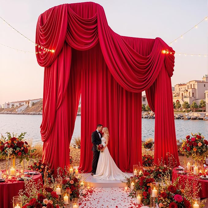 Outpain 20ftx20ft Red Backdrop Ceiling Drapes,4Panels 20ft Height Wrinkle Free Tent Draping Curtains, Fabric Drapery Ceiling Drapes for Wedding Ceremony Birthday Theme Parties with Rod Pocket