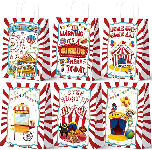 HaPiBiDesign Carnival Party Favor Bags, 24 Pack Circus Goodie Bags with Handles, Carnival Gift Bags, Circus Treat Bags for Kids Birthday Party