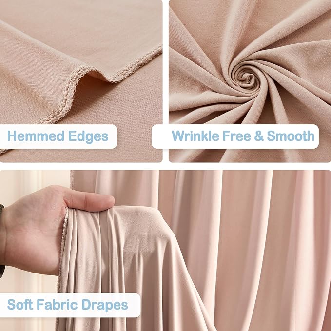 6 Panles Nude Rose Backdrop Curtains - Wrinkle Free Fabric Backdrop Curtain for Photoshoot,10ft Wedding Party Photo Backdrop Drapes for Birthday Baby Shower Photography Stage Background Decorations
