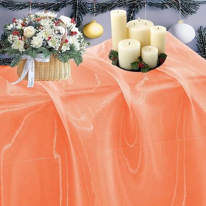 MDS Pack of 25 Yard Sheer Organza Fabric for Wedding Party Home Event Banquet Decorations, Backdrop Curtain Craft Dress Sewing Fashion DIY Crystal Organza Tulle Fabric Bolt 44” Wide - Light Orange