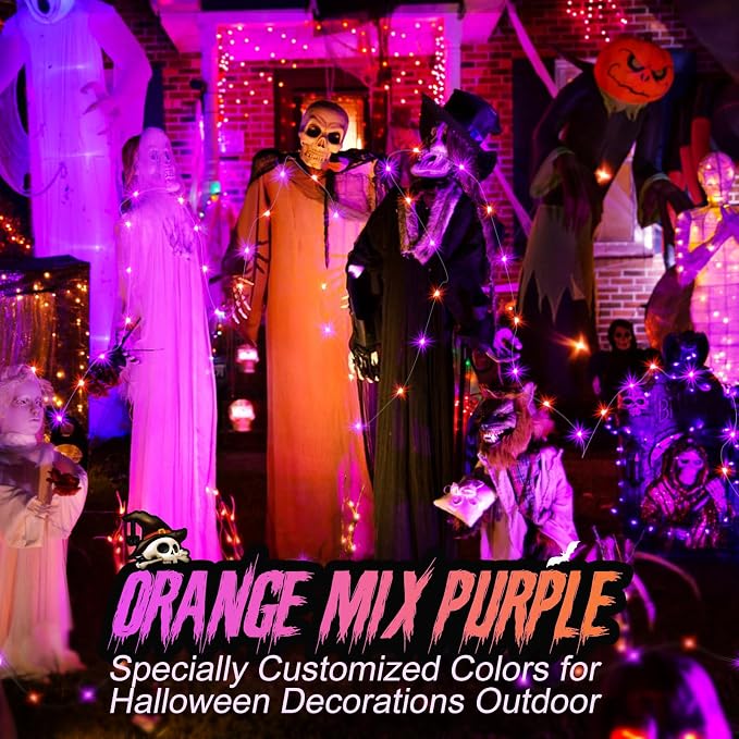 ZGWJ 12 Pack Fairy Lights Battery Operated, 7ft 20 Mini LED Fairy String Lights Silver Wire 3 Modes for DIY, Parties, Wedding, Bedroom, Halloween Christmas Decoration Orange& Purple