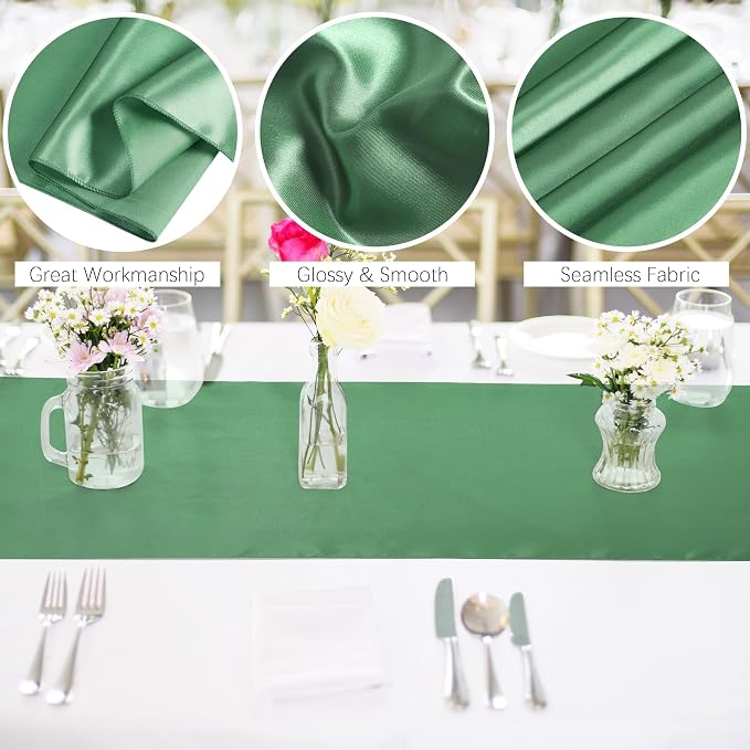 Aneco 4 Pack Satin Table Runner 12 x 108 Inch Gradient Sage Green Long Bright Silk and Smooth Fabric Party Table Runner for Wedding Banquet Party Decoration