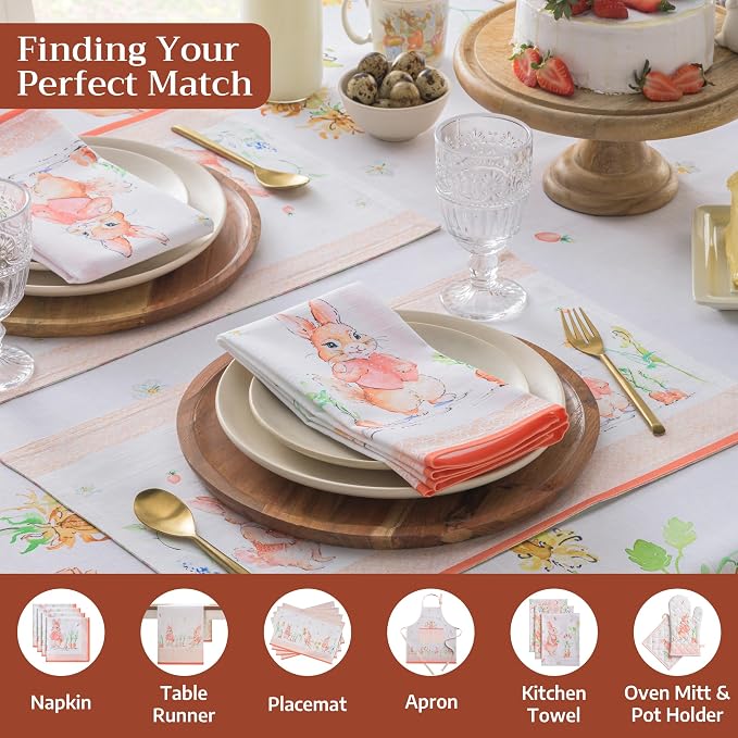Maison d' Hermine Table Cloth Rectangle Table 100% Cotton 60 x 90 Inches Tablecloth Reusable Decorative for Dining Kitchen Room Farmhouse Party Home Hotel Restaurant Spring Summer - Bunny Party