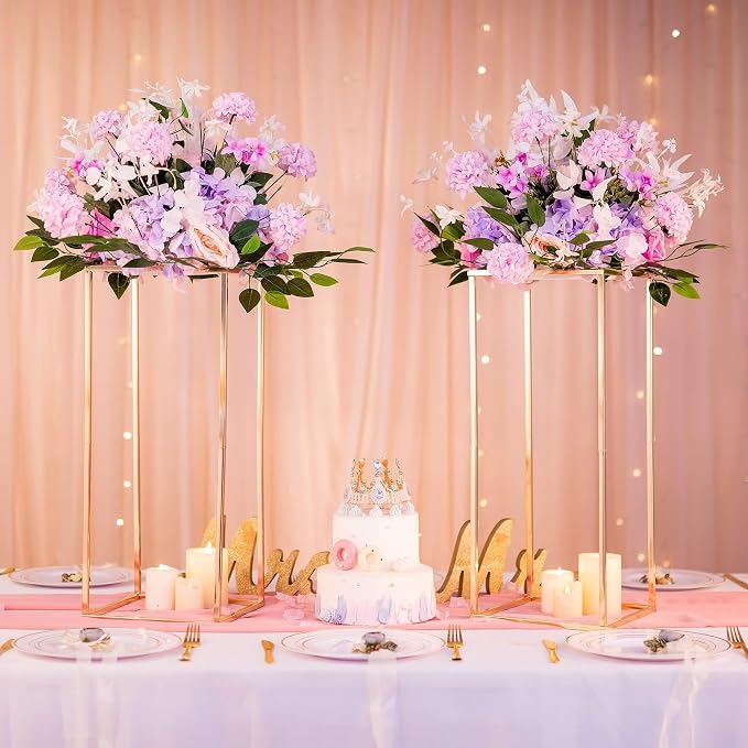 Gold Flower Stand for Table: 23.6” Tall Centerpiece Stand for Wedding Table Reception Floral Center Pieces with Home Decoration Party Event 2 PCS