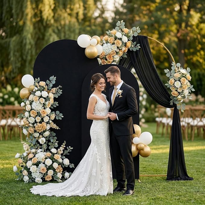 Arttown Arch Backdrop Stand and Cover Set 7.2FT and 6FT Wedding Arch Backdrop Stands and Matching Black Cover Set Suitable for Wedding Celebration Birthday Party Graduation Ceremony Event Decoration