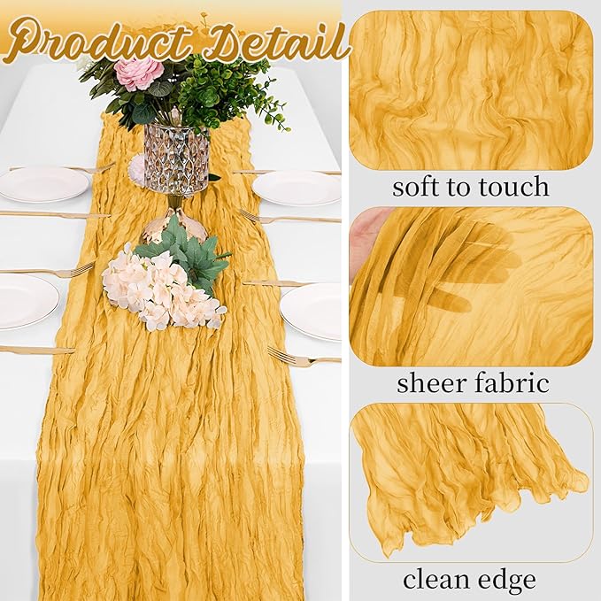 8 Pack Gold Cheesecloth Table Runners 20x120 Inch Gauze Table Runner 10FT Easter Cheese Cloth Table Runner Rustic Sheer Runner for Wedding Baby Shower Birthday Party Table Decor
