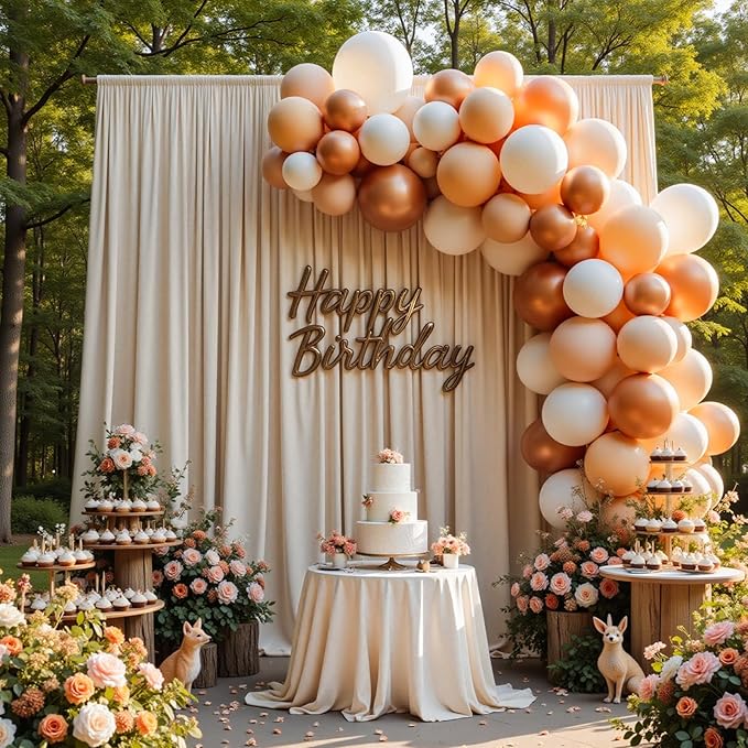 Gallety Warm Ivory Backdrop Curtain for Wedding, Polyester Photography Backdrop Drapes - 30FT x 10FT Wedding Backdrops with Rod Pockets for Children's Party,Birthday,Event,Graduation Party Decor