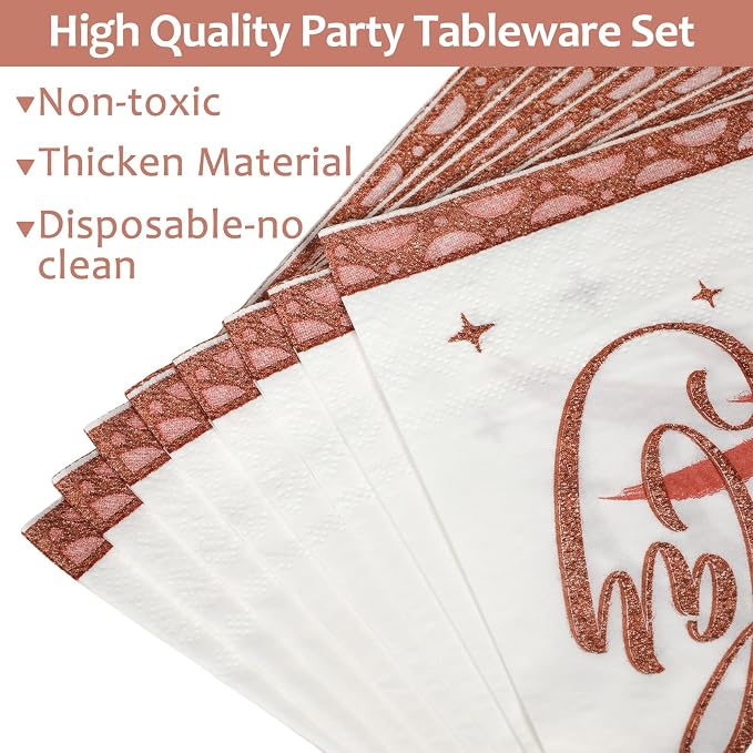 50 Guests 90th Birthday Decorations for Women, Rose Gold 90th Birthday Plates and Napkins Party Supplies 90th Year Fabulous Birthday Disposable Paper Tableware Cheers to 90 Years Dinnerware 200PCS