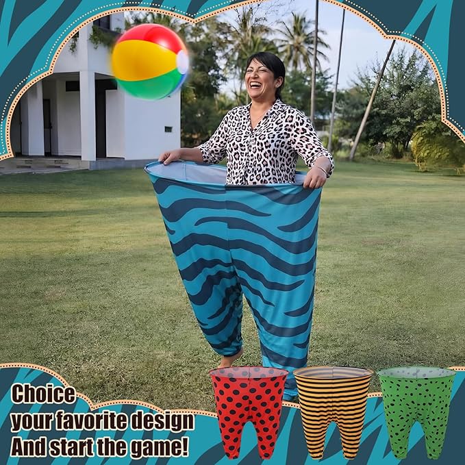 Seematn Granny Pants Yard Game Set of 4 Big Pants and 20 Balls 1 Pump, Granny Pant Outdoor Party Game for Adults Teens Group Family Reunions Backyard Tossing Fun