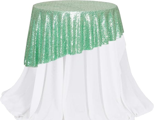 PartyDelight Sequin Tablecloth Round 50 inch Mint Green for Wedding Party Birthday Bridal Baby Shower and Other Events Decorations