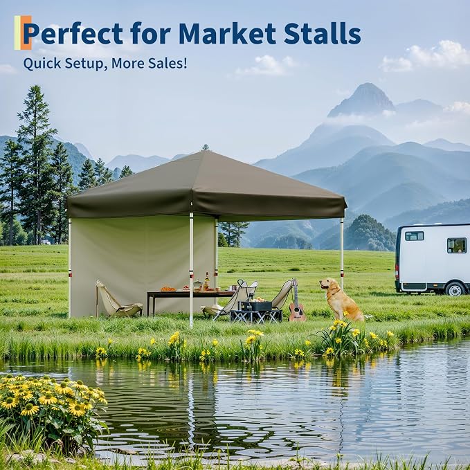 Garvee 10x10 Pop Up Canopy Tent Outdoor Canopy One-Person Set Up Heavy Duty Commercial Instant Tent Shelter, 1-Sidewall+Green