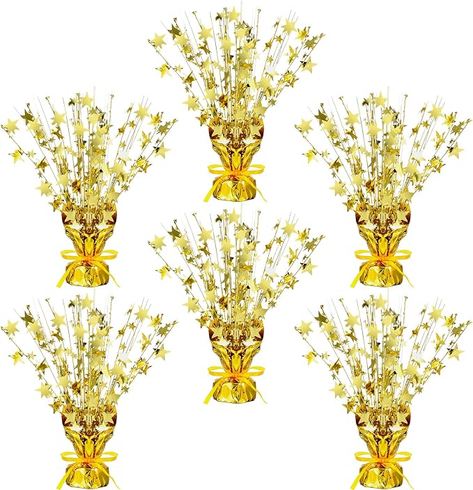 Crowye 6 Pcs Metallic Foil Spray Centerpiece Party Star Decoration Table Decor for Birthday Wedding Bachelorette Summer Party Holiday(Gold,Medium Star)