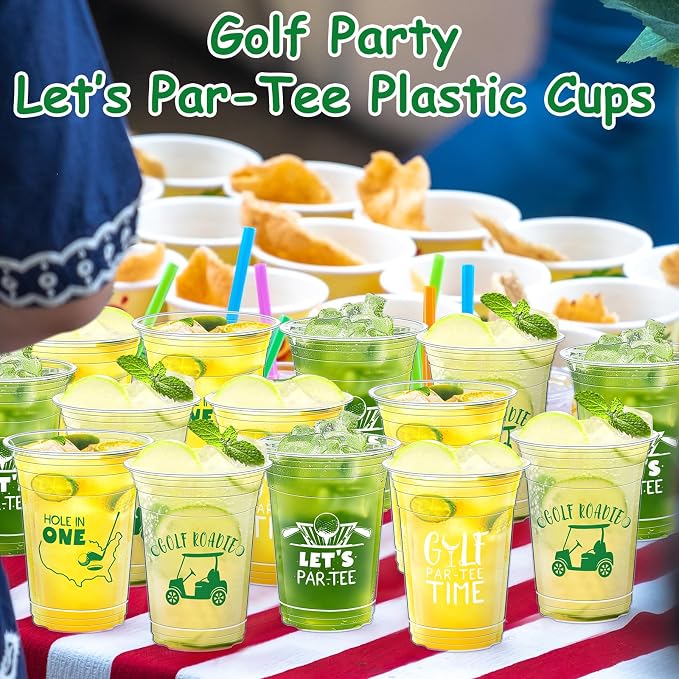 Geyoga 100 Pcs Golf Ball Cups 16 oz Golf Plastic Disposable Cups Bulk Let's Par-tee Clear Drinking Tumbler for Sport Birthday Bachelor Party Decoration Favors