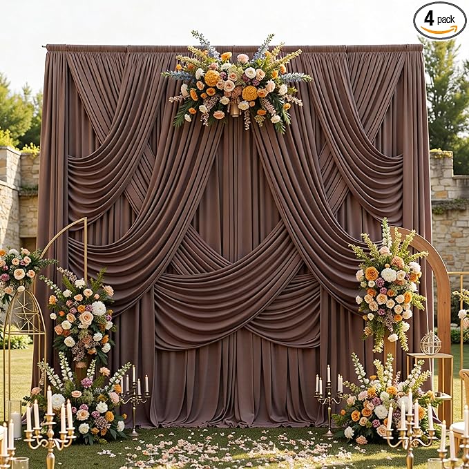 20ftx15ft Brown Backdrop Curtains for Parties, Wrinkle Free Polyester Brown Photo Backdrop Drapes 4 Panels 15 ft Long Back Drop Cloth for Wedding Birthday Photography Background Party