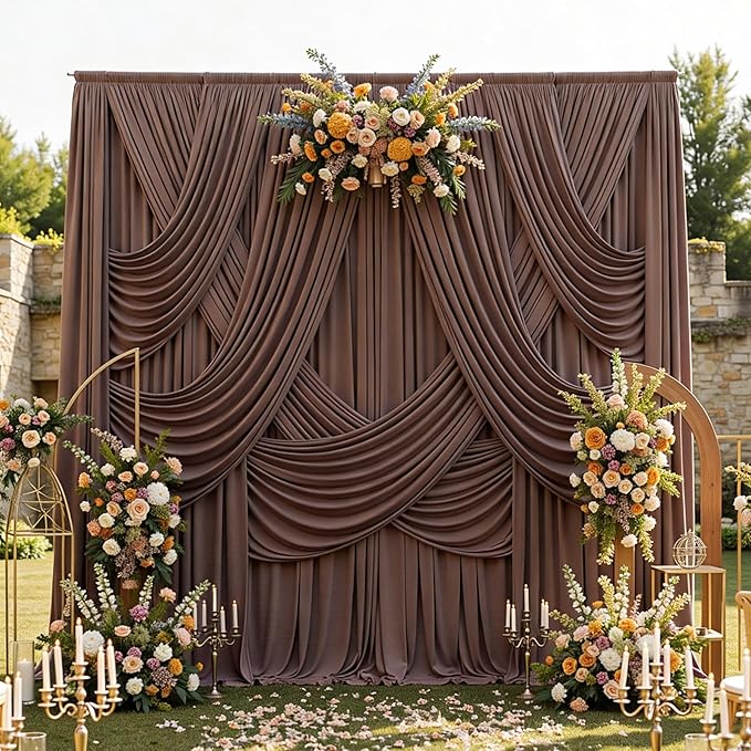 30ftx12ft Brown Backdrop Curtains for Parties, Wrinkle Free Polyester Brown Photo Backdrop Drapes 6 Panels 12 ft Long Back Drop Cloth for Wedding Birthday Photography Background Party