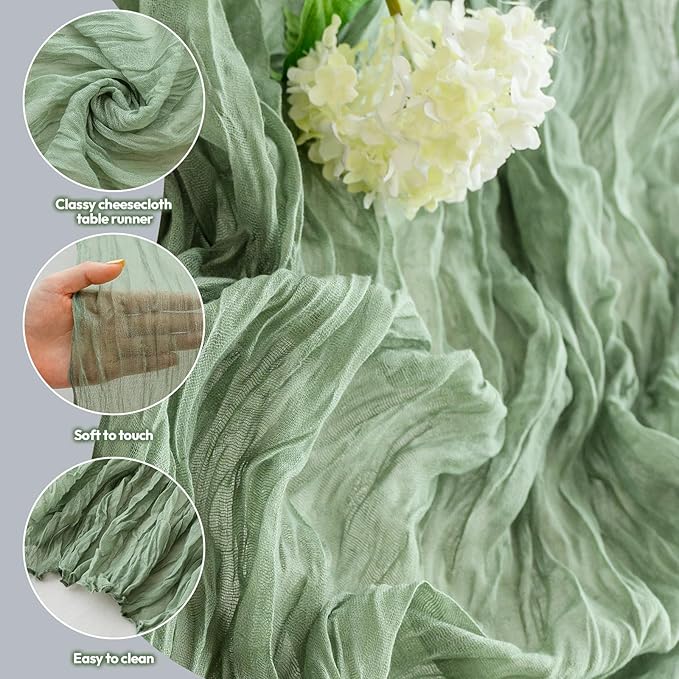 Sage Green Cheesecloth Table Runner Fall Autumn Decor 10ft Table Cloth for Wedding Party Baby Bridal Shower Birthday Halloween Thanksgiving Decoration