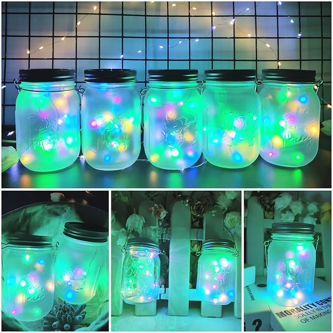 SmilingTown Solar Light for Mason Jars 20 LED Outdoor Fairy String Light Lids with Hangers for Jar Lantern Waterproof Rust Resist for Patio Lawn Garden Decor No Jars 10 Pack (Multicolored)