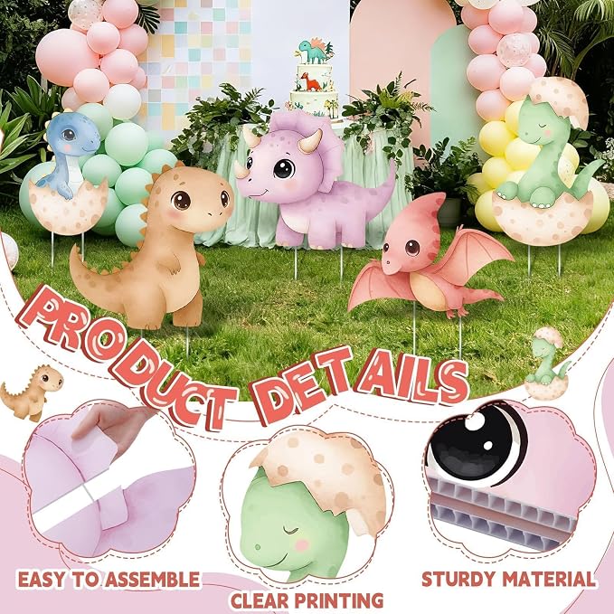 5Pcs Dinosaur Baby Shower Decorations, Large Baby Dinosaur Cardboard Cutout Standup, Dino Themed Birthday Party Signs for Photo Booth Props Backdrops Decor Cartoon Party Supplies