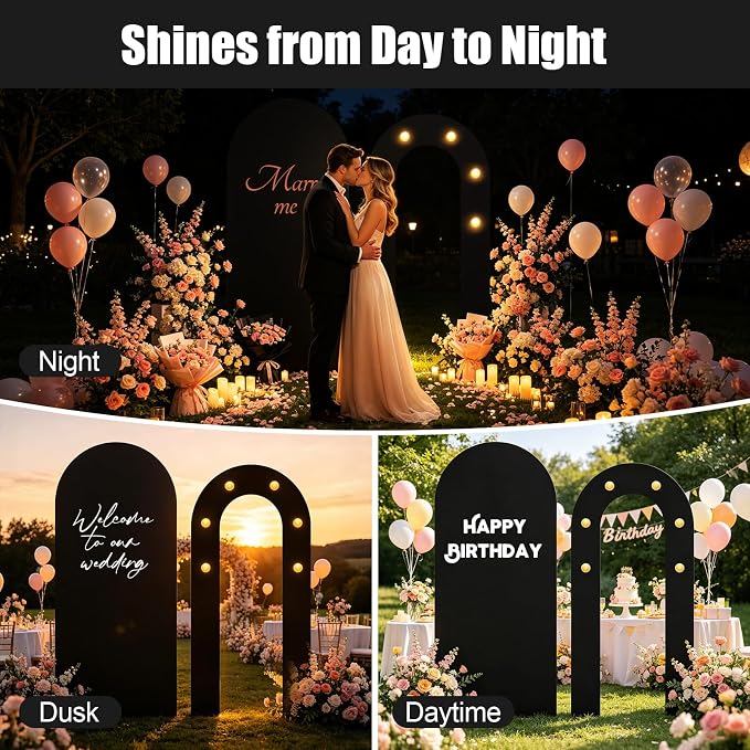 6FT Arch Backdrop with Stand Set, Lighted Arch Set, No-Tip Stability Glow Foam Board Photo Booth Background for Wedding Birthday Party Ceremony Baby Shower Banquet Decoration Reusable - Black