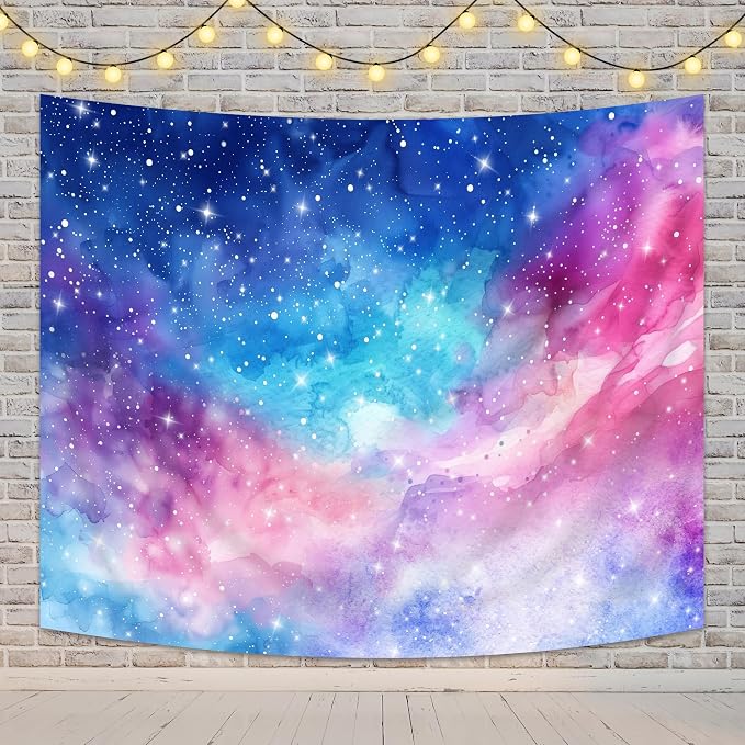 Space Galaxy Backdrop Pink Purple Outer Starry Sky Watercolor Romantic Universe Nebula Planet Night Star Photography Background Decoration for Kids Birthday Fabric Photo Shoot Studio Props
