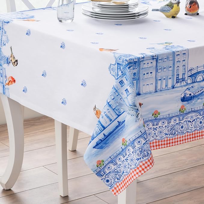 Maison d' Hermine Table Cloth Rectangle Table 100% Cotton 70 x 108 Inches Tablecloth Reusable Decorative for Dining Kitchen Room Farmhouse Party Home Hotel Restaurant Spring Summer - Amsterdam Canals