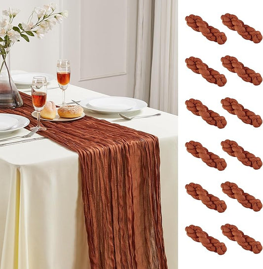 12 Pack Terracotta Cheesecloth Table Runner 10FT Long Boho Gauze Table Runner Rustic Sheer Runner for Wedding Bridal Baby Shower Birthday Party Table Decor Home Easter Thanksgiving Decor