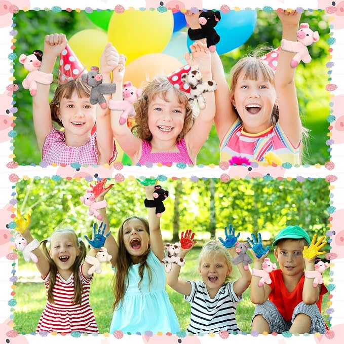 Liliful 8 Pack Kids Plush Gifts Stuffed Animal Cat Slap Bracelets - 8 Inch Back to School Prize Box Toys Wrist Cute Snap Birthday Rewards for Boys Girls Child Pet Adoption Party Favors(Pig)