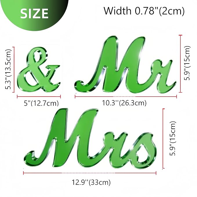 Mr & Mrs Sign for Wedding Table Decor,Large Acrylic Mr and Miss Sign,Photo Props, Freestanding Wedding Centerpiece Table Letters Wedding Decorations for Anniversary,Engagement,Party (Translucent Green, 0.78'')