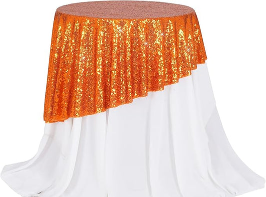 PartyDelight Sequin Tablecloth 50 Inch Round Orange Table Cloth Glitter for Party Baby Shower Christmas Decorations