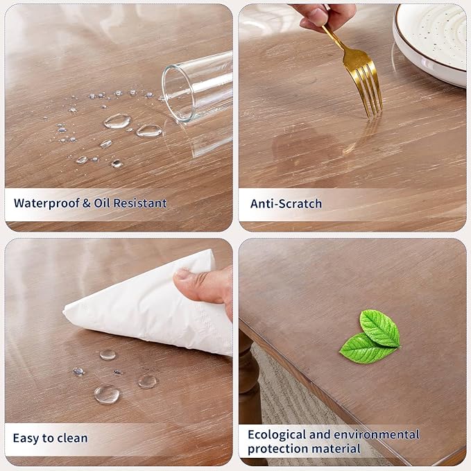 28 x 44 Inch Clear Table Cover Protector, 2mm Thick Clear Table Protector for Dining Room Table, Plastic Table Cover, Waterproof Table Pad for Kitchen, Office