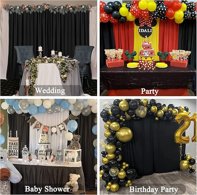 10ft x 7ft Black Backdrop Curtain for Parties Black Wrinkle Free Backdrop Drapes Panels for Birthday Party Wedding Photo Photography Polyester Fabric Background Decoration