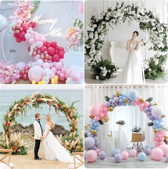 Fomcet 8FT White Round Backdrop Stand Circle Balloon Arch Frame Large Metal Wedding Arch for Anniversary Birthday Party Valentine Ceremony Wedding Decorations Thickened Square Tubes