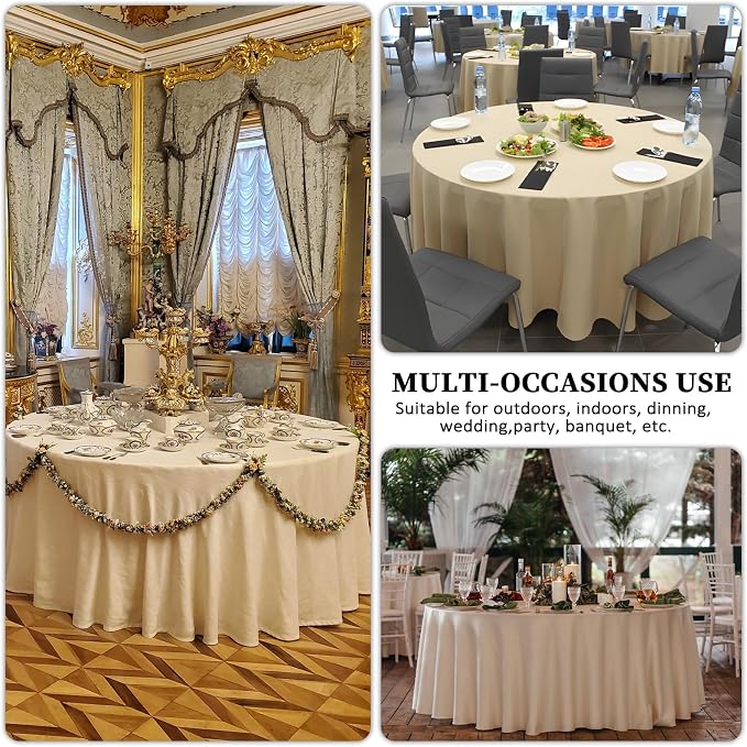 8 Pack Beige Round Tablecloth 120 Inch Beige Table Cloth Stain and Wrinkle Resistant Reusable and Washable Polyester Fabric for Buffet Wedding Party and Banquet