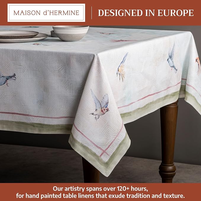 Maison d' Hermine Table Cloth Rectangle Table 100% Cotton 54 x 72 Inches Tablecloth Reusable Decorative for Dining Kitchen Room Farmhouse Party Home Hotel Restaurant Spring Summer - Flying Birds