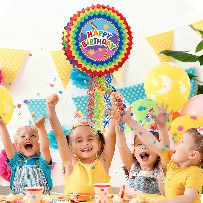 WERNNSAI Happy Birthday Piñata - Happy Birthday Party Games for Kids Birthday-themed Party Supplies Sunflower Party Decorations Mexican Color Design Sunshine Decor Favors with Stick & Blindfold