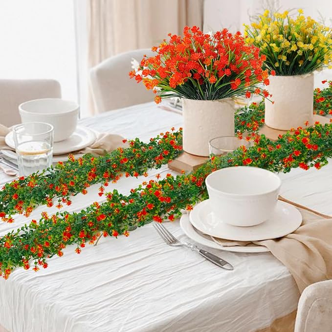 RECUTMS Faux Eucalyptus Garland Plant Fake Vines, Artificial Hanging Eucalyptus Leaves Greenery Vines Arch Kit Flower Green Garlands for Wedding Backdrop Wall Party Home Indoor Outdoor(Orange)