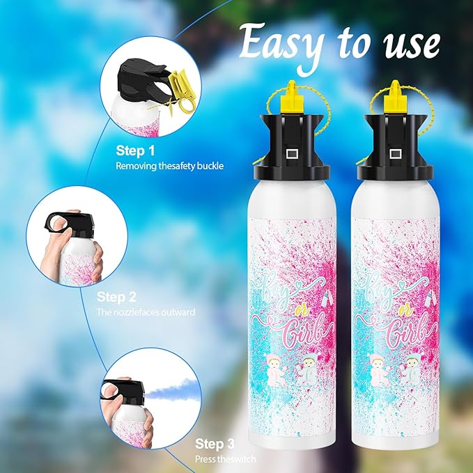 Large Gender Reveal Fire Extinguisher: 2 Packs Gender Reveal Ideas Only for Baby Boy with 100% Biodegragable for Gender Reveal Decorations - (Blue)