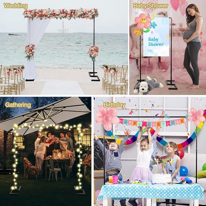 8.2 FT Wedding Arch Rectangle Stand Square Backdrop Stand, Extra Clamps to Table Rod Stand, Adjustable Photo Booth Background Kit, Balloon Arch Stand for Valentines Day Birthday Baby Shower Decor