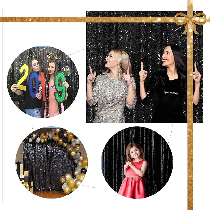 Juya Delight Black Sequin Backdrop, 4FTx6FT NO See-Through Photobooth Backdrop Curtains for Birthday, Party, Wedding Decoration