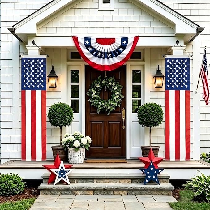 Bradford American Door Banners 2 pcs 250 Anniversary Decorations, Embroidered 20x96 Inch Hanging USA US Flags with 2 Brass Grommets for Memorial Day 4th of July Décor