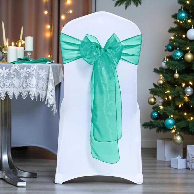 MDS® Pack of 250 Organza Chair Sashes for Wedding Decoration, Reusable Sheer Chair Bows for Banquet Chair Cover, Reception, Bridal Shower, Baby Shower, Birthday Party & Special Events - Emerald Green