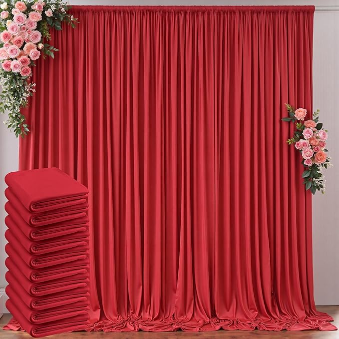 50ft x 10ft Wrinkle Free Red Backdrop Curtains for Parties, Polyester Photo Backdrop Drapes 10 Panels 5x10ft for Weddings Birthday Party Christmas Photography Background