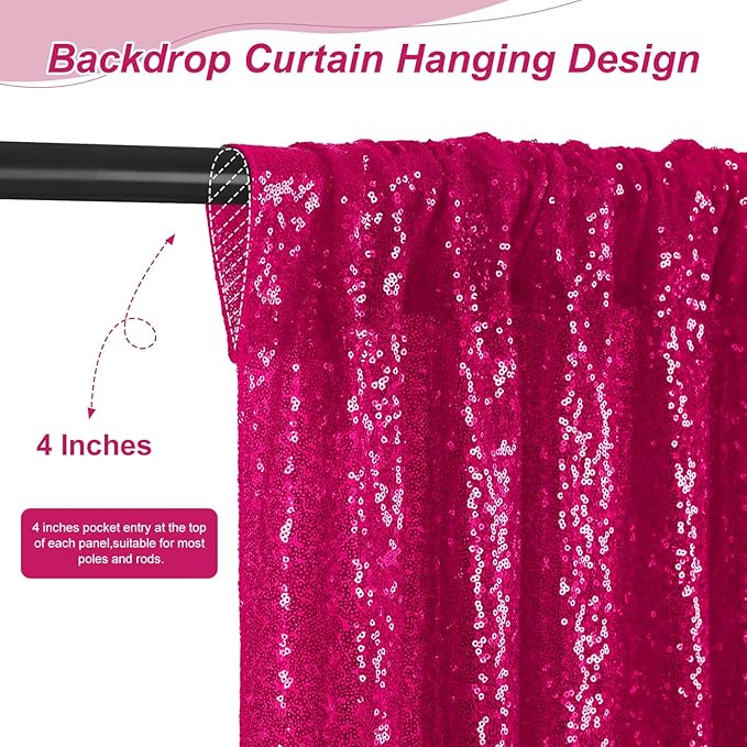 Fuchsia Glitter Sequin Backdrop Curtains 6 Pieces 2ftx8ft Dessert Backdrop Wedding Party Decor Glitter Photography Background Christmas Party Decoration