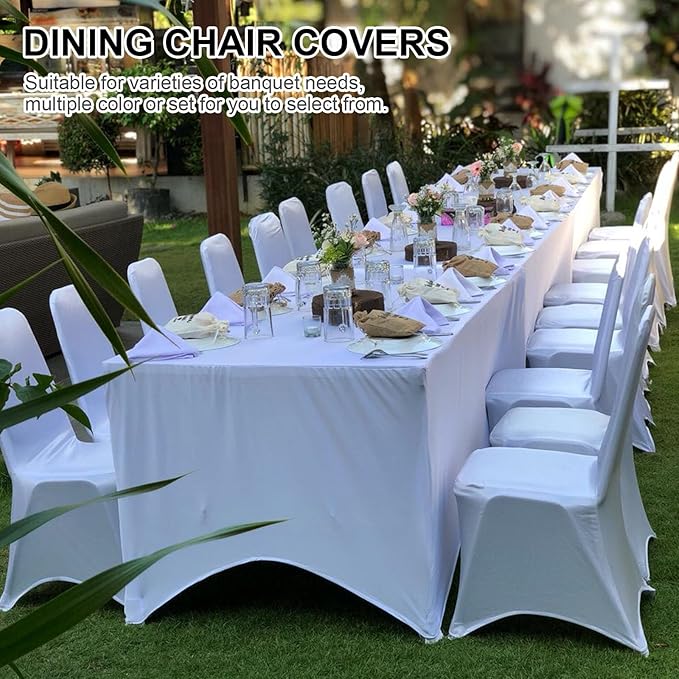 Trlyc Spandex Folding Chair Covers 30 Pcs Universal Fitted Stretchy Dining Chair Slipcovers for Wedding Party Banquet Flat-Front Chair Cover (White)