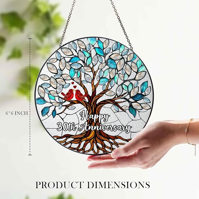 30th Anniversary Stained Glass Suncatcher, 30th Anniversary Wedding Gifts for Couples, Wife, Husband, 30 Years Anniversary Milestone Decoration, Pearl Themed Wedding Celebration 6x6' Decor